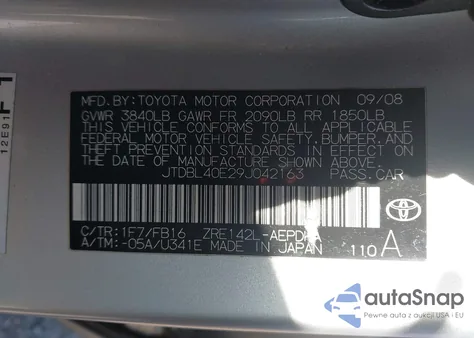 2009 Toyota Corolla Le z USA, uszkodzony, nr VIN JTDBL40E29J042163